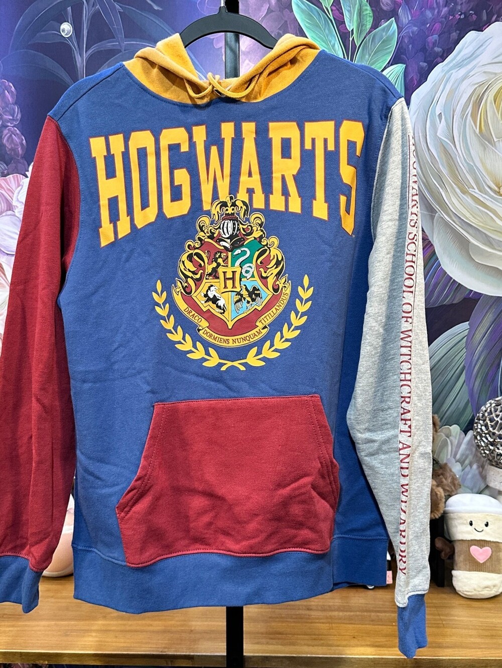 Harry Potter S Colorblock Hoodie Hogwarts Crest Kangaroo Pocket Graphic Blue